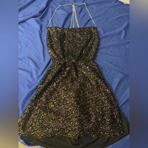 SHEIN Glittering Black and Gold Strapless Dress